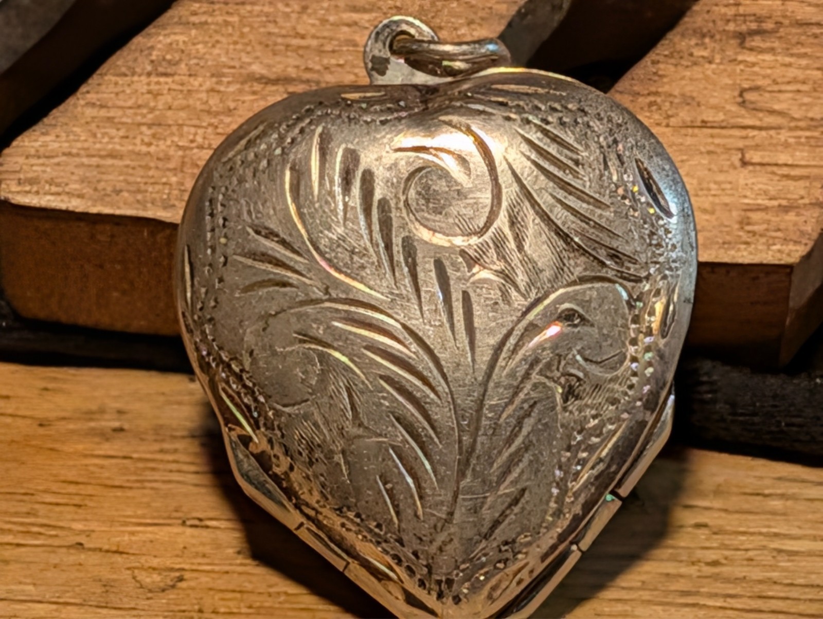Sterling Silver 925 Heart Locket Pendant Engraved Floral Vintage Photo Keepsake