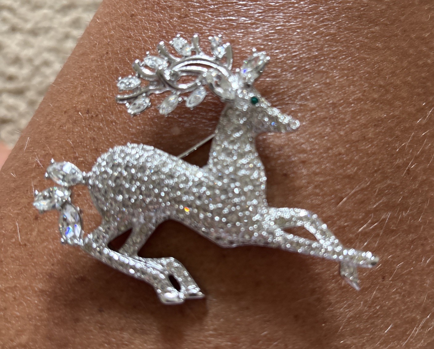 Nolan Miller Sparkling Pave Diamond Rhinestone Eye Silver Deer Brooch