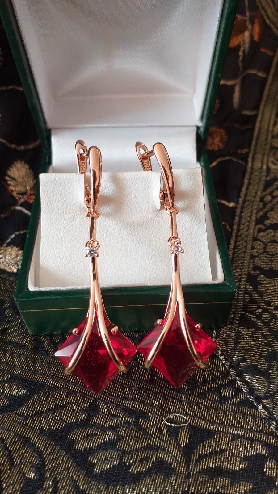 Vintage 1990s 14 Ct Rolled Gold Ruby / Zircons Earrings-Hallmarked 585 RG.