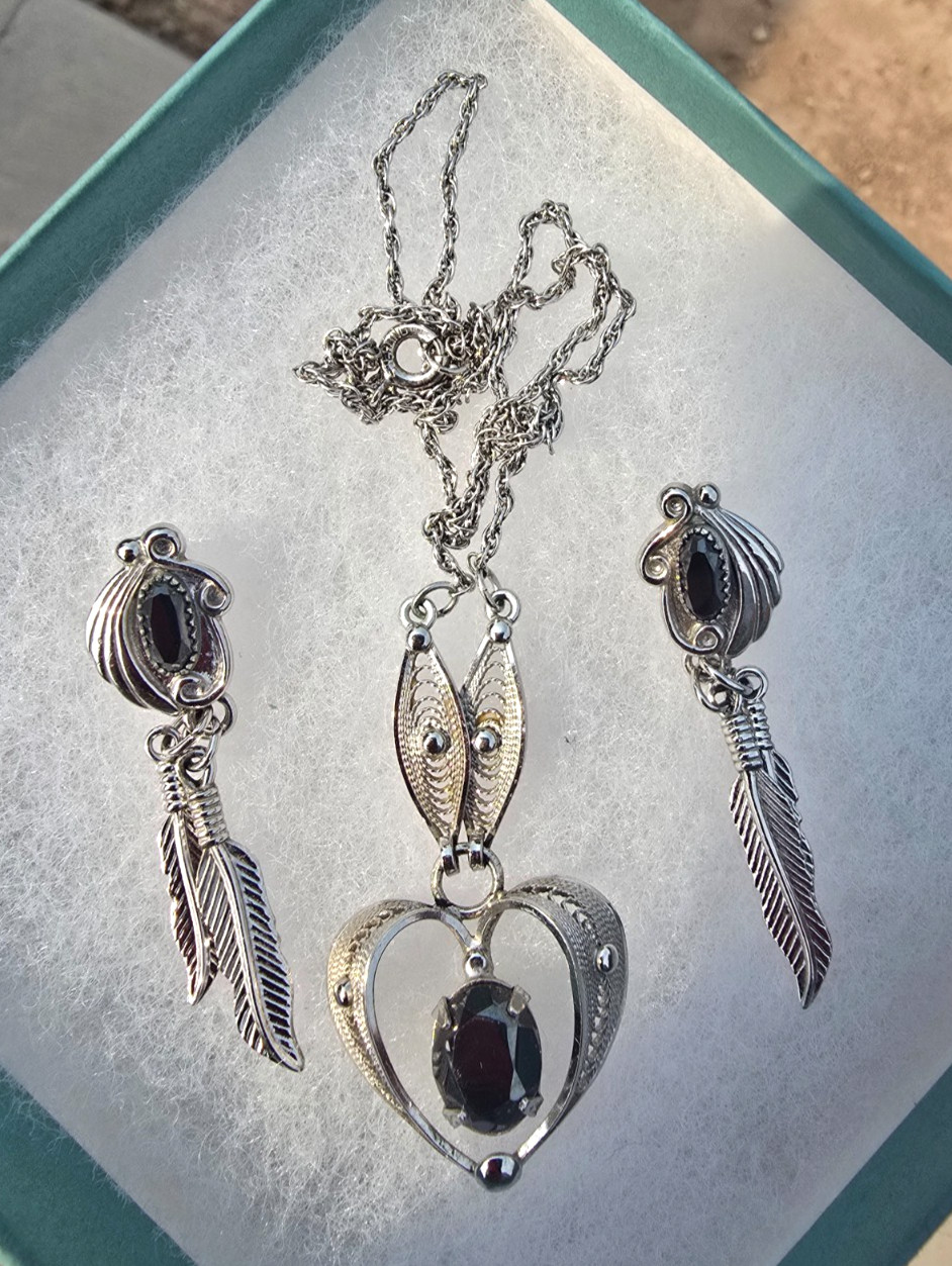 Vintage Sorrento Sterling Silver Black Hematite Bracelet Necklace Earrings