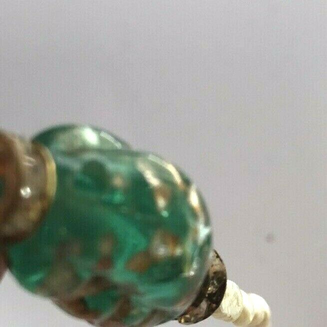 Vintage Artisan Baroque Pearl Dainty Strand Necklace Green Foil Art Glass Beach