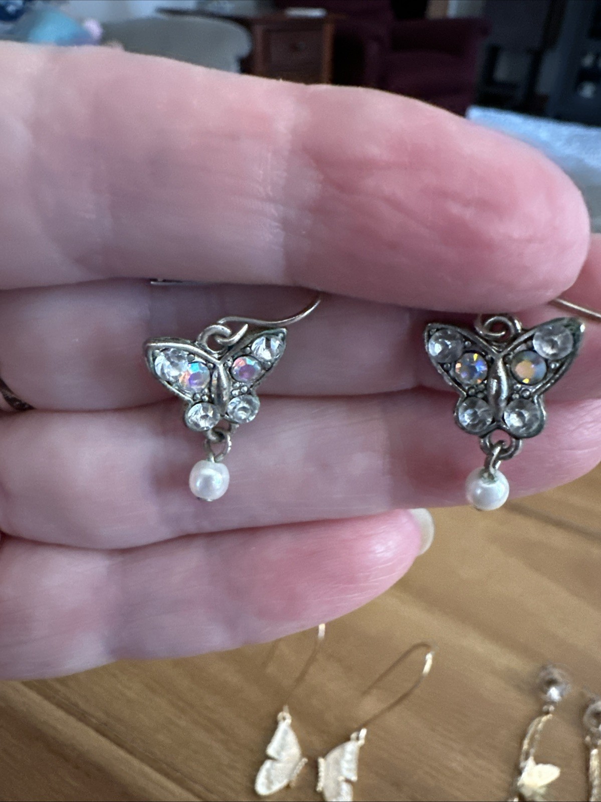 3 Pair VTG Butterfly Earrings. 2 Pair Gold Toned Dangle 1 Pair Rhinestone