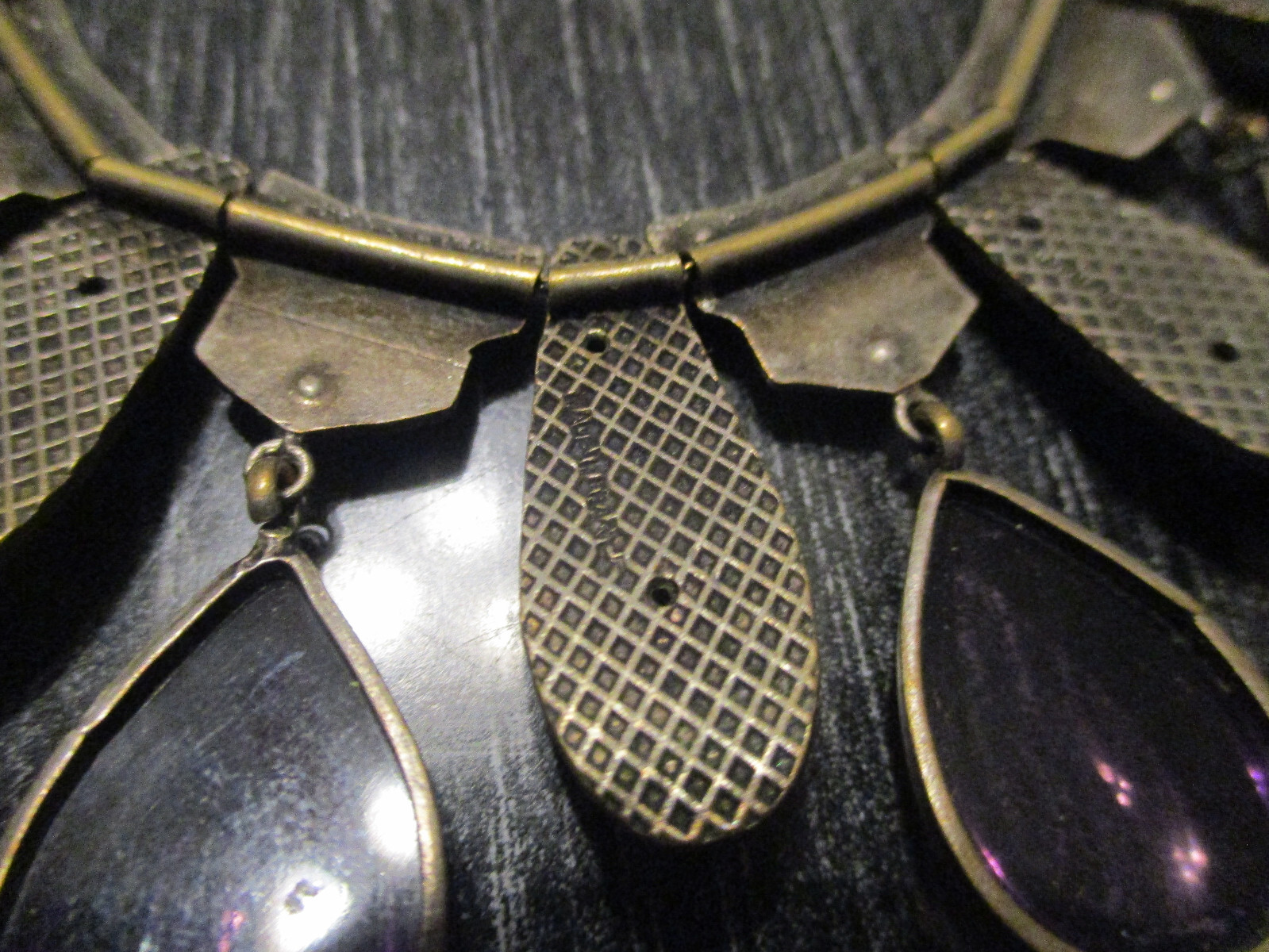 Fine Antique Deco Made in France Purple Glass Rhinestone Choker Drop Necklace!
