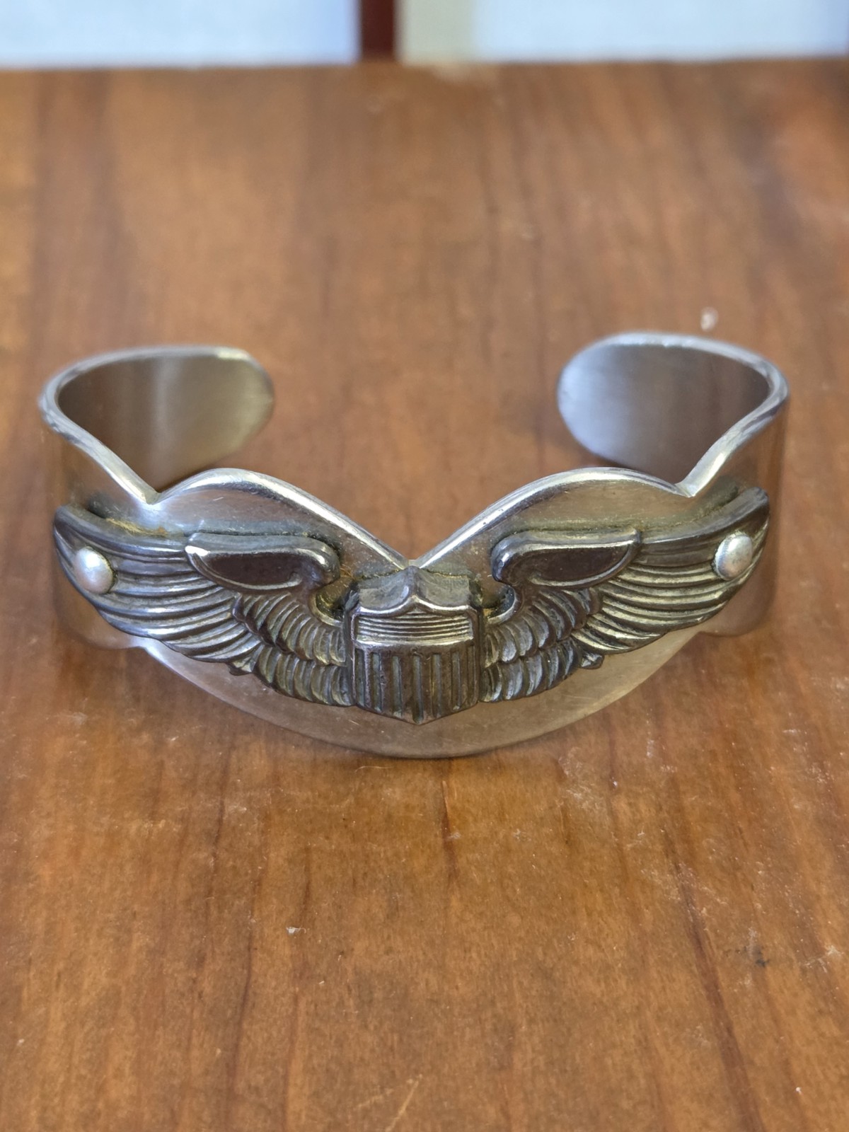 Vtg WWII Era Sterling Navy Pilot Trench Art Sweetheart Bracelet Stainless Sz 5.5