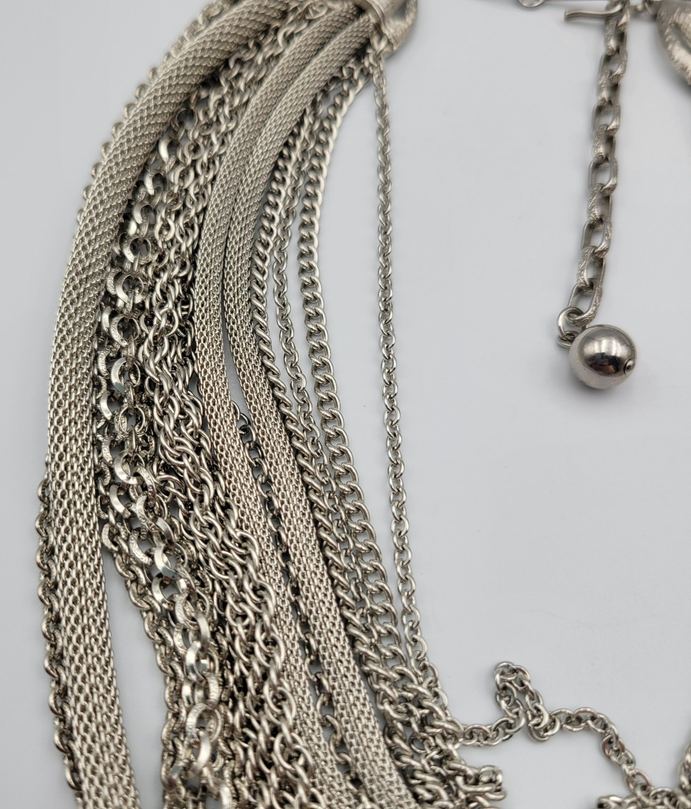 Vintage Multi Strand Chain Necklace Bracelet Jewelry Set Layered Silver Tone