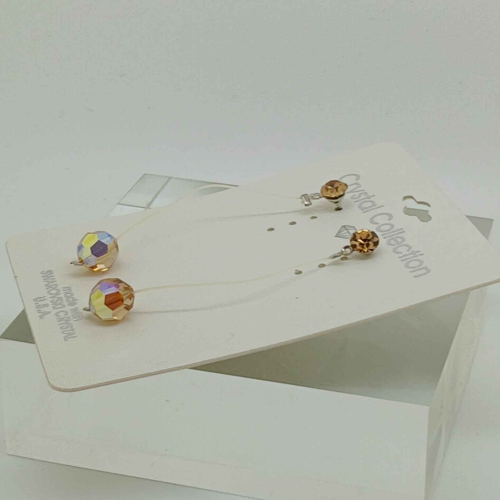 Vintage 1990s Swarovski Crystal Drop Earrings Amber New Old Stock USA Made