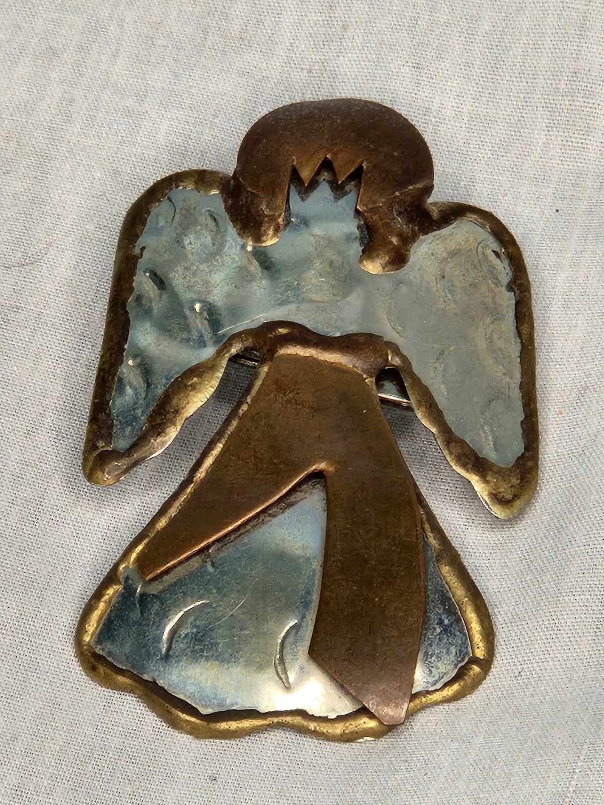 Vintage Rustic 2 Toned Angel Brooch Pin Pendant Made in India southwestern style