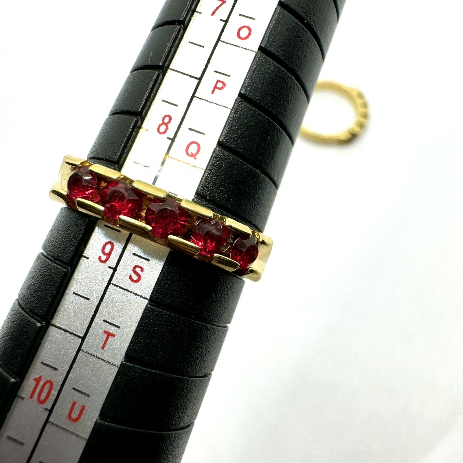BEAUTIFUL Set Of 2 Vtg Red Clear Rhinestone Gold Tone Metal Band Size 8.5 Rings