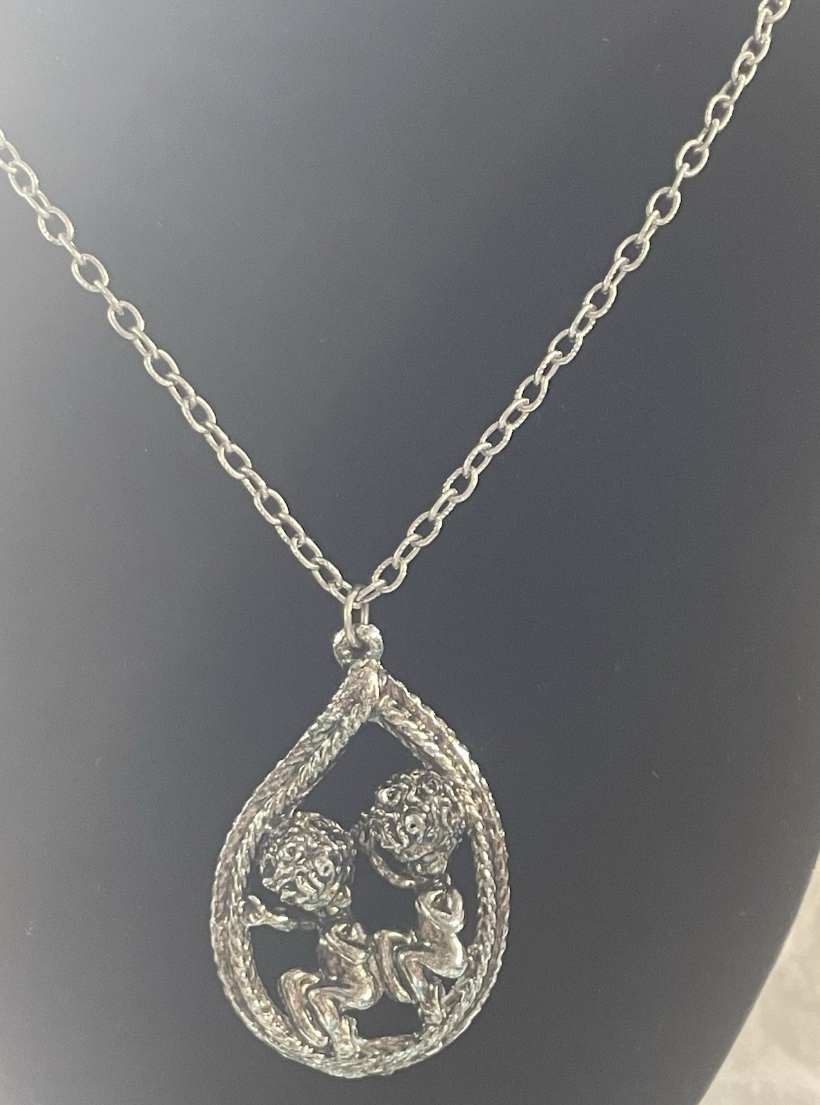 Vintage Cyvra Pixie/Sprite Silver Tone Pendant On A 24” Chain