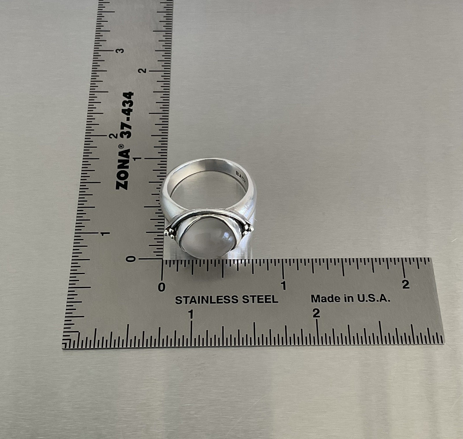 Vintage BASK Gray Moonstone Solitaire Ring Heavy 8 Grams Solid 925 Silver Size 7