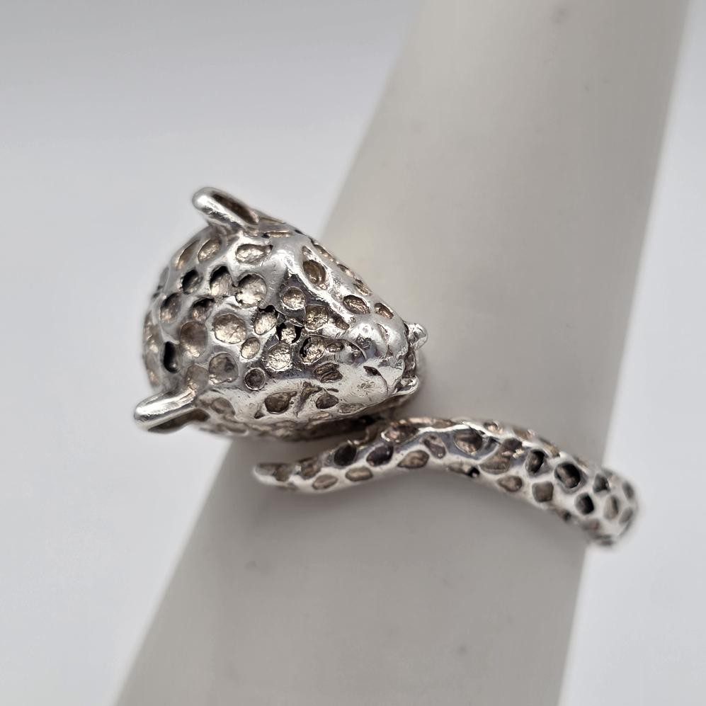 Vintage Adjustable 925 Sterling Silver Leopard Cheetah Big Cat Wrap Ring sz 7.5