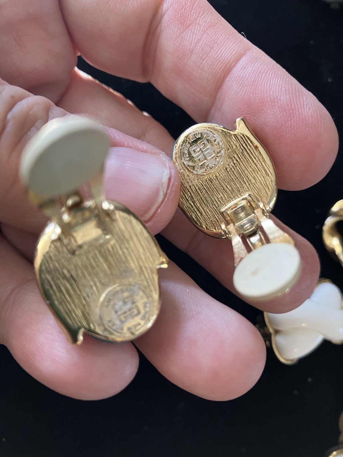 3 Pr Vtg Givenchy Clip On Earrings Chunky Doorknockers Cabochon X’s Signed