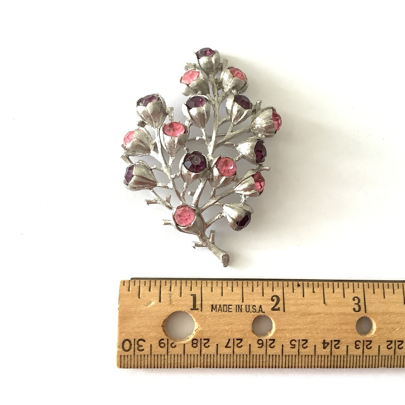 Sarah Coventry 1962 Wisteria Brooch Pink Purple Rhinestone Silver Vintage Pin