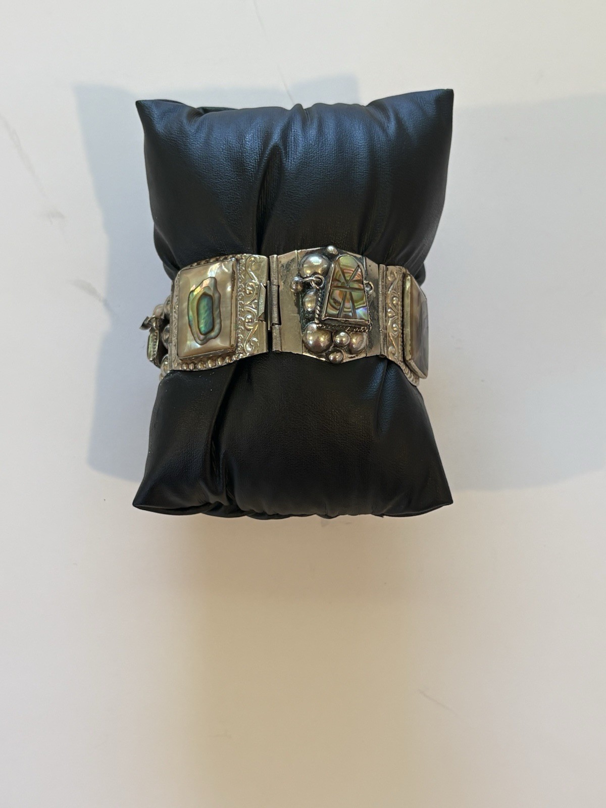 Vintage Taxco Mexico Sterling Silver Abalone Bracelet JPR Eagle Mark 51.2g