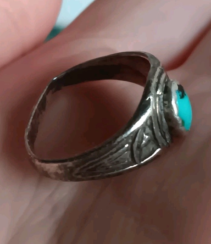 Vtg *Bent Band* Sterling Silver Turquoise Ring Southwestern Sombrero Size 6.75