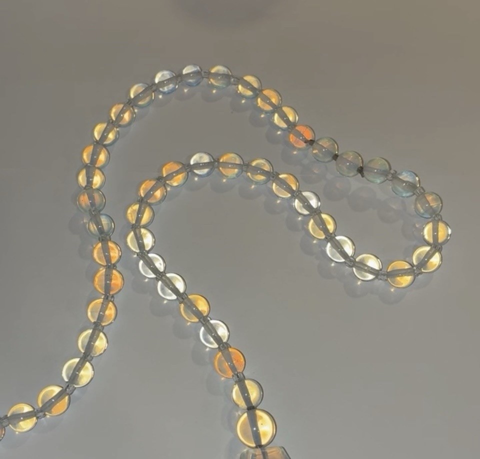 VTG CZECH Art Deco Graduated Blue OPALINE GLASS Triple Strand Festoon NECKLACE