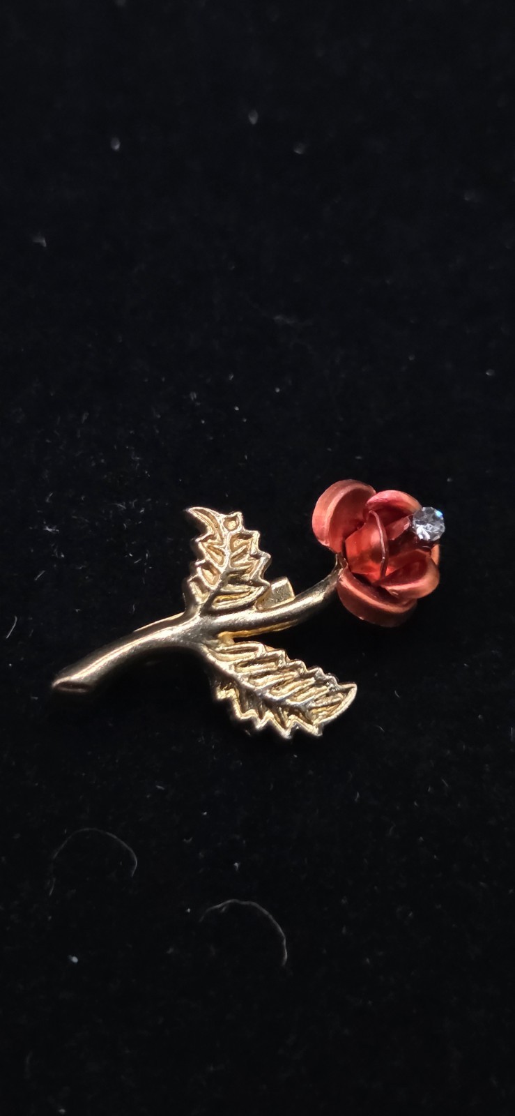 Vintage Cerrito Rose Brooch Red Enamel Petals and a Gold Tone Stem and Leaf