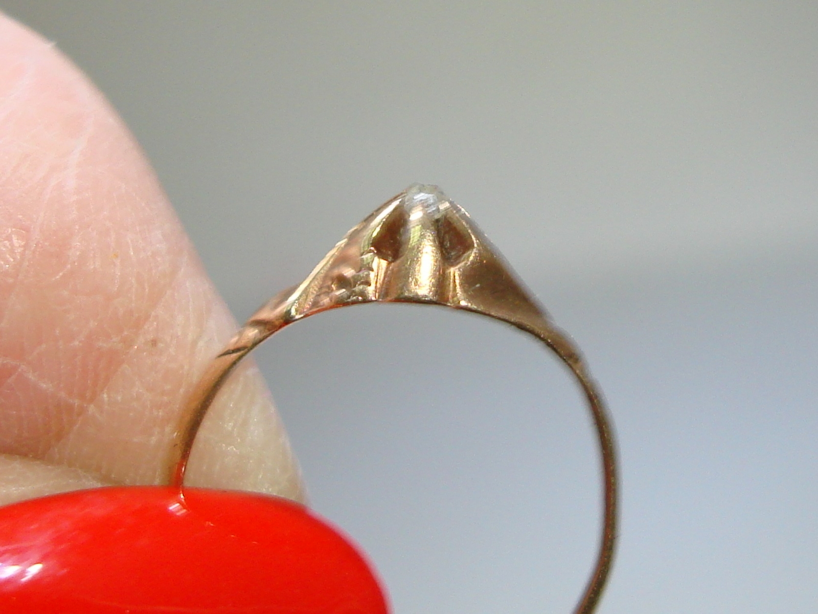 ANTIQUE ART NOUVEAU 10K ROSE GOLD ROSE CUT DIAMOND BABY RING! RARE SETTING…