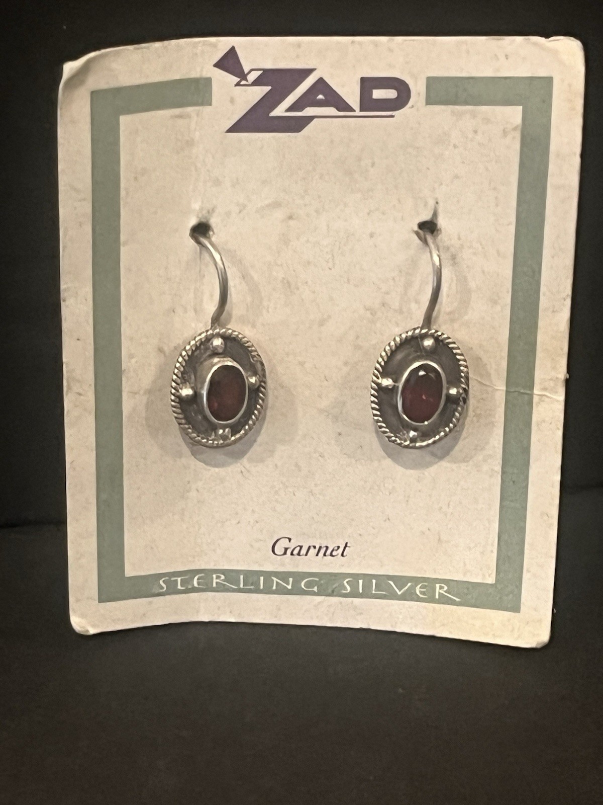 NEW OLD STOCK Vintage Sterling Silver 925 Garnet Dangle Drop Hook Earrings