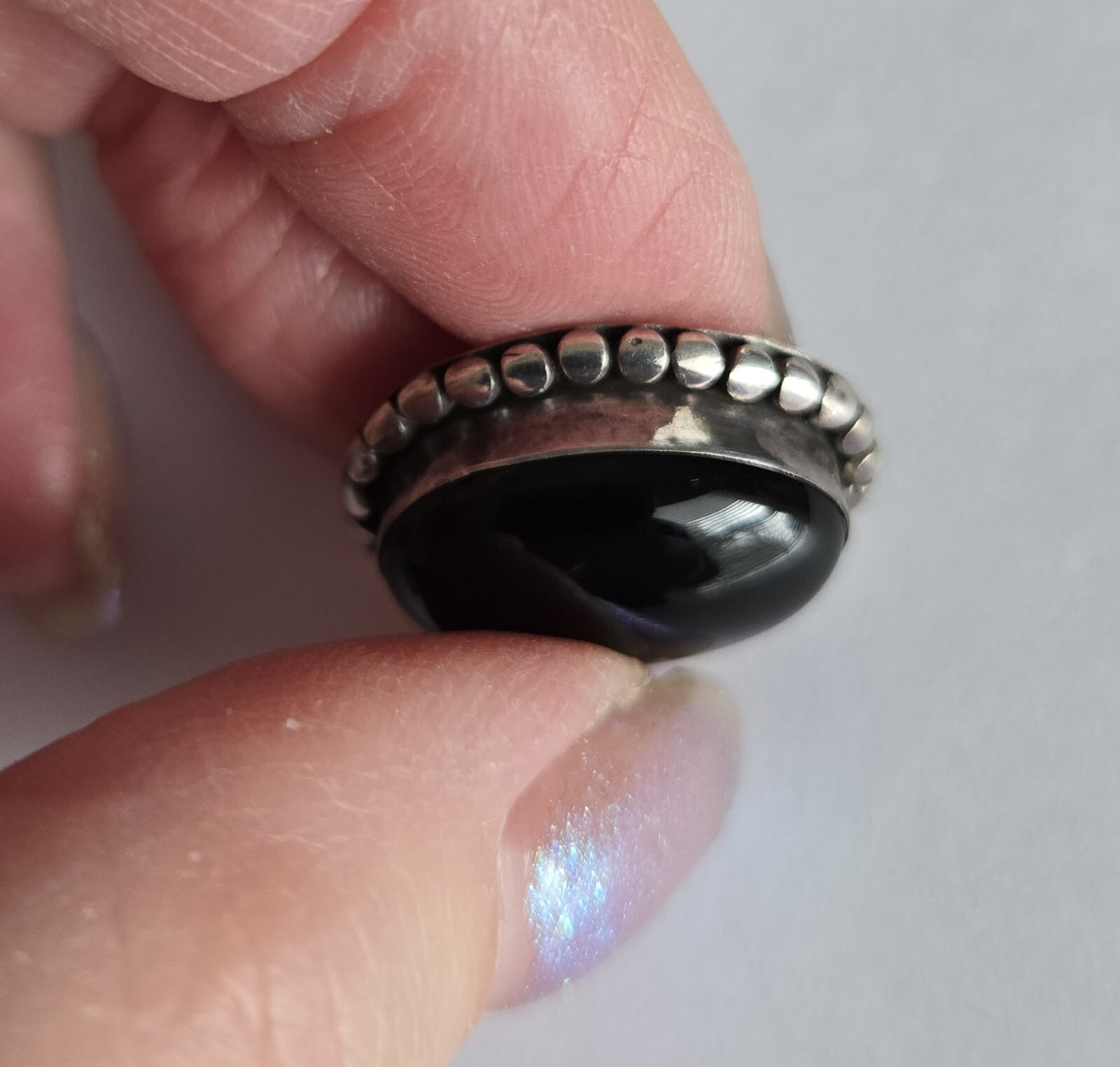 Vintage Sterling Silver Large Bold Oval Black Onyx Earrings
