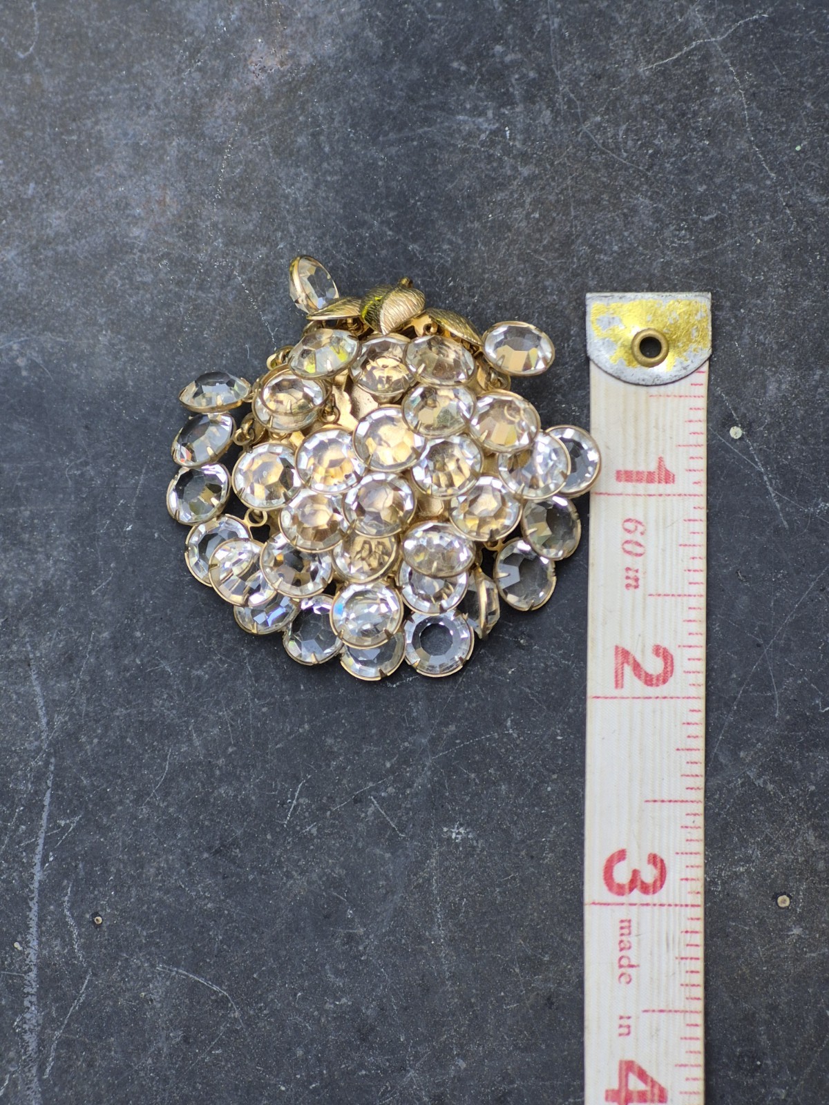 Vtg Estate Crystal Rhinestone Bezel Bedazzle Cluster Brooch Earrings Clip-On Set