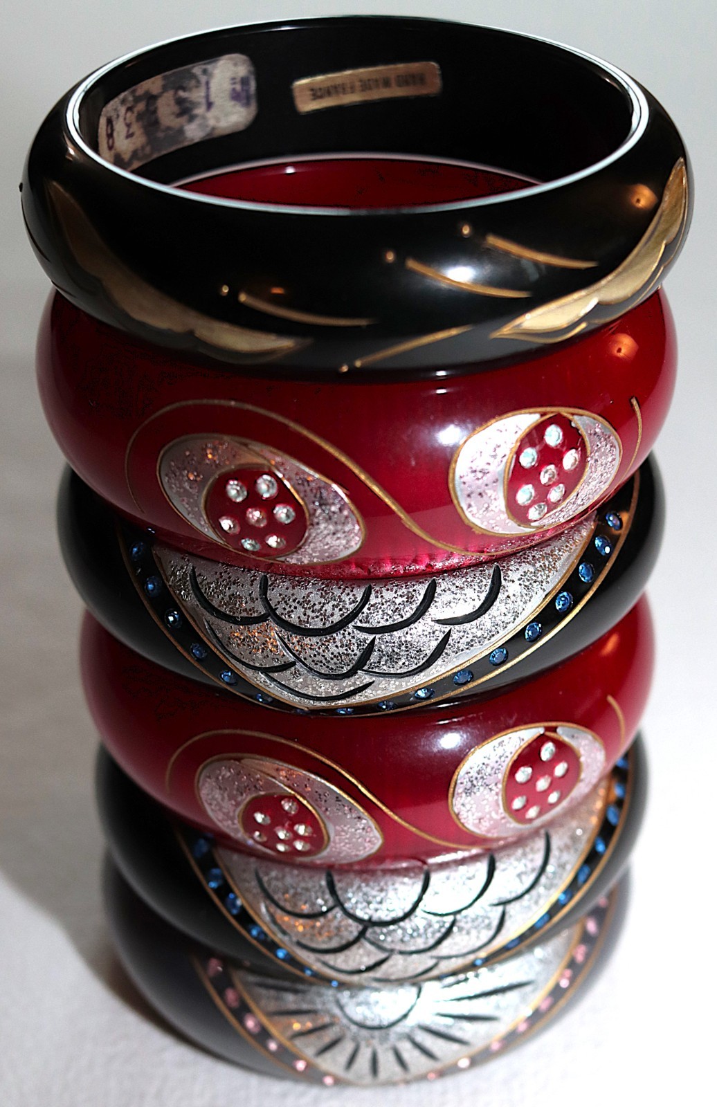 Vintage 60/70s Lot 6 New Art Deco Curved Acetate Bangles Handmade in France