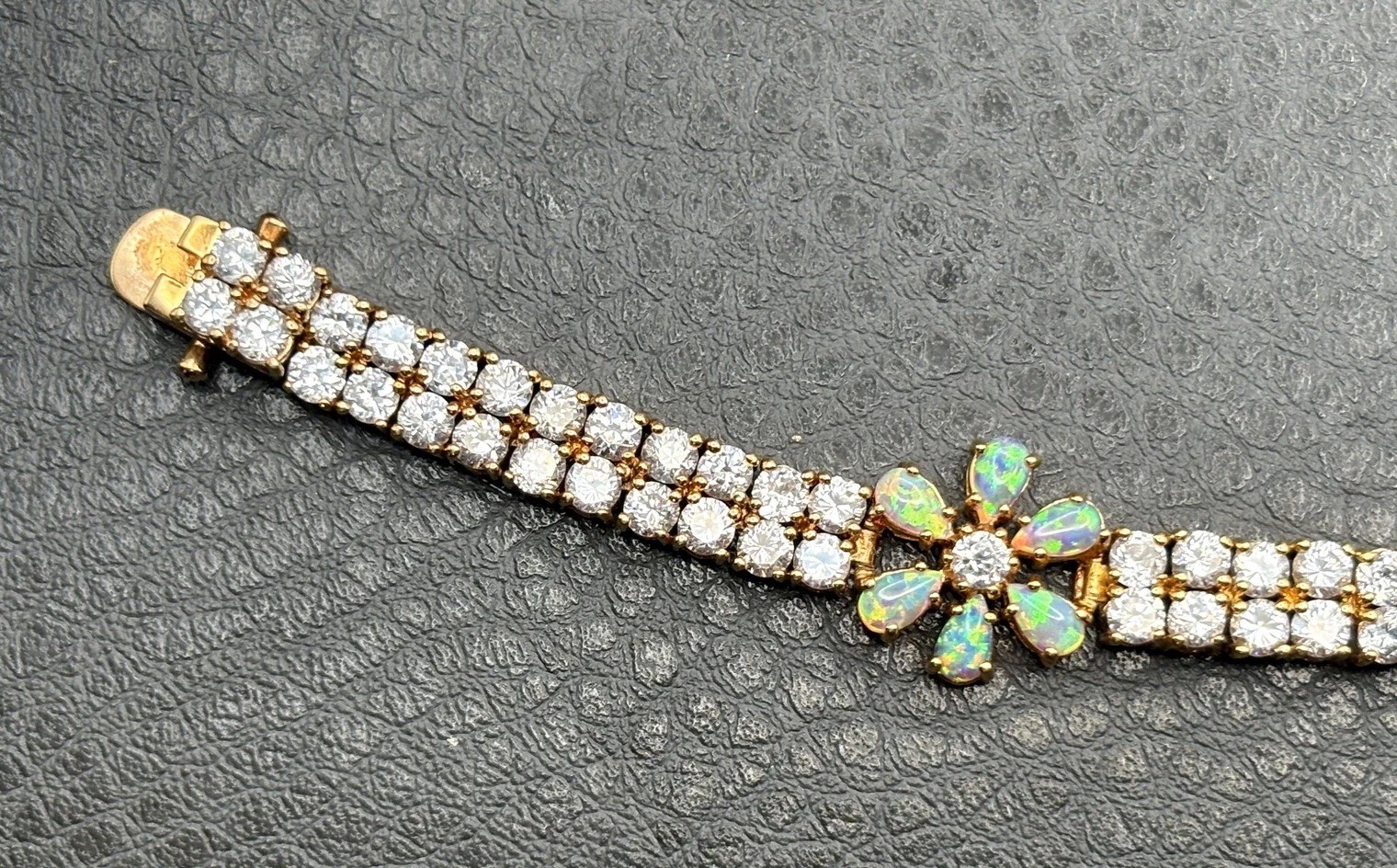 VTG Vermeil Sterling Silver 925 Opal & CZ Tennis Flower Boho Bracelet Floral 8”