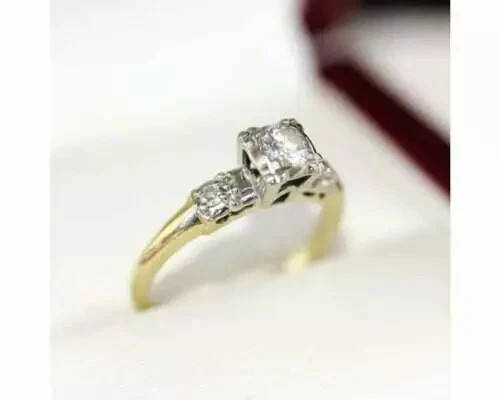Lab Created Diamond Art Deco Style Vintage Round Cut 14K Gold FN Engagement Ring