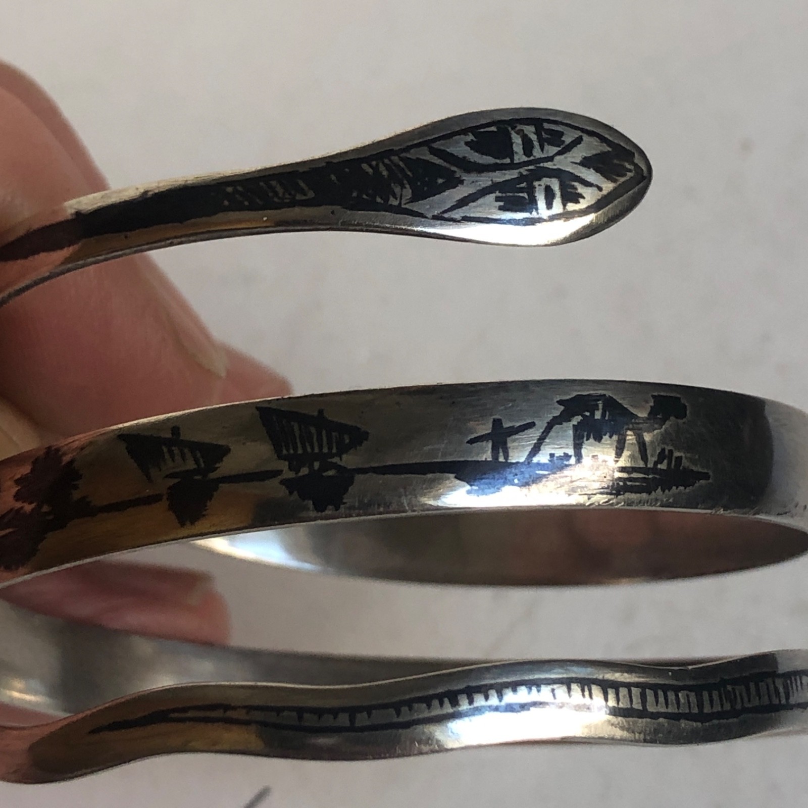 Art Deco Sterling Niello Snake Cuff / Bracelet Egyptian Revival 1930 42 Gram