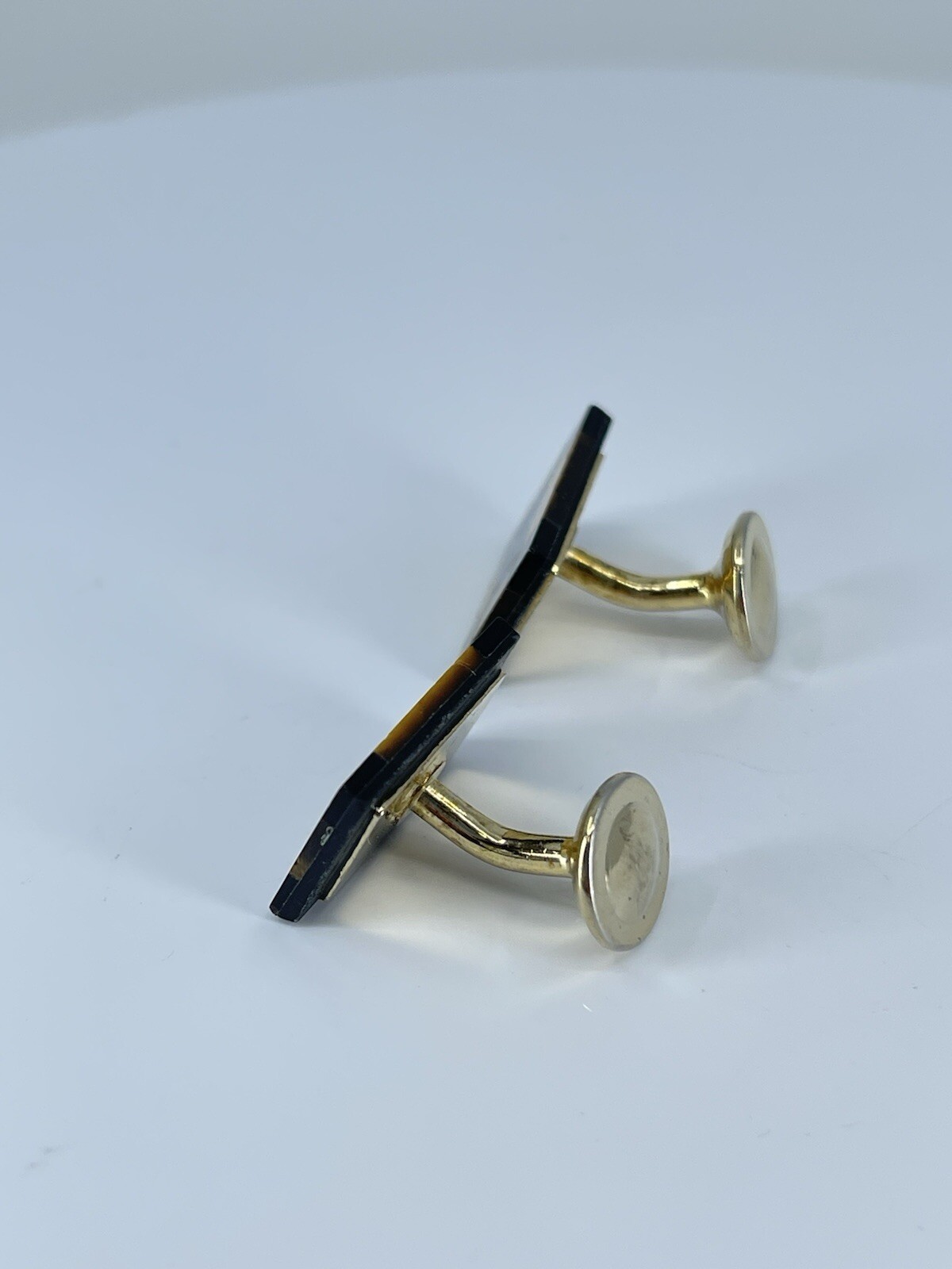 Vintage Onyx Lapis Tigers eye rectangle cufflinks polished gold tone fixed backs