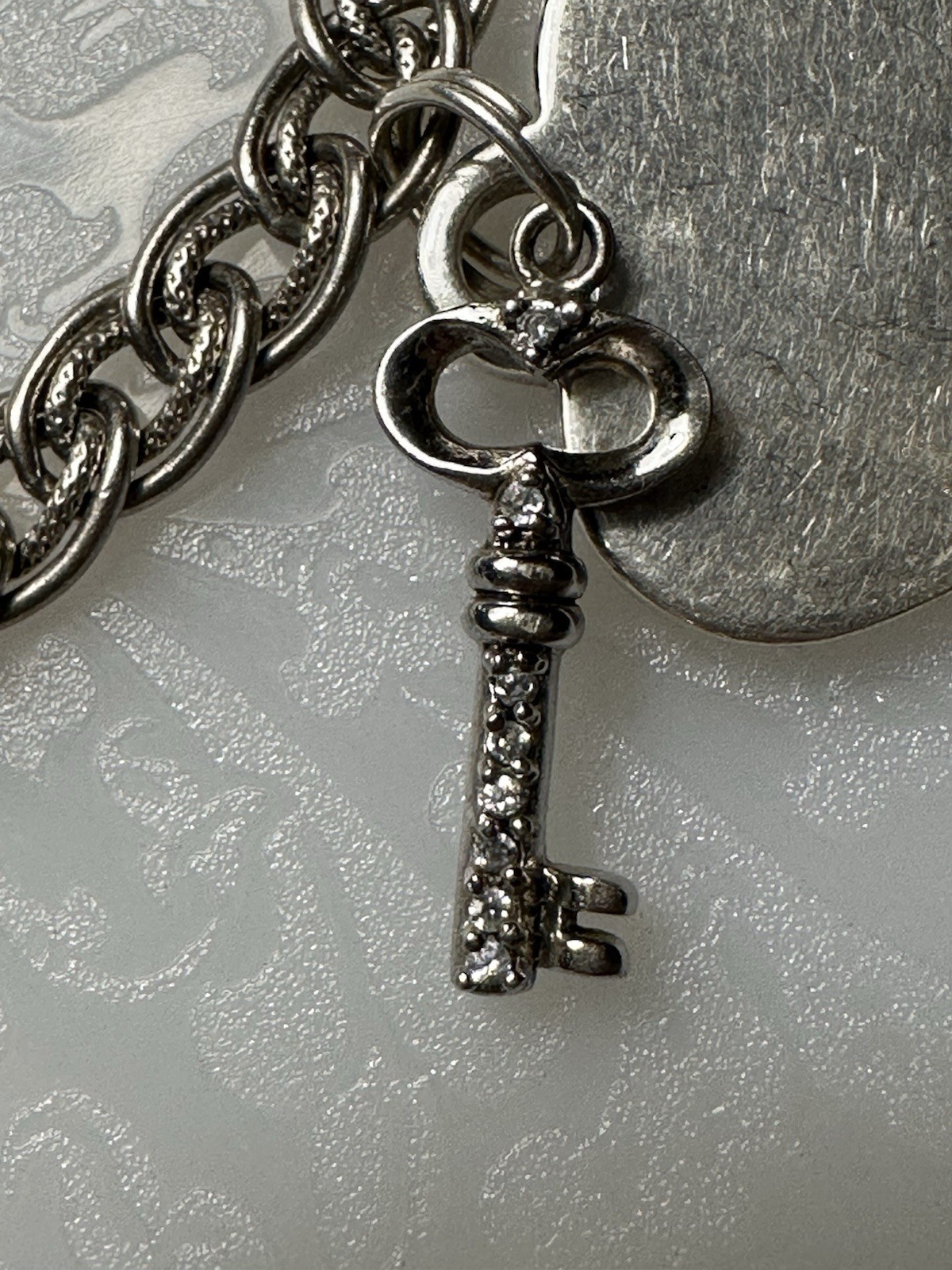 Vintage Sterling Silver Double Link Charm Bracelet Charms Heart Key 7 1/2” Love