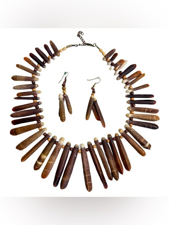 Vintage 1960’s Sea Urchin Spine Collar Necklace and Earrings Set RARE Jewelry