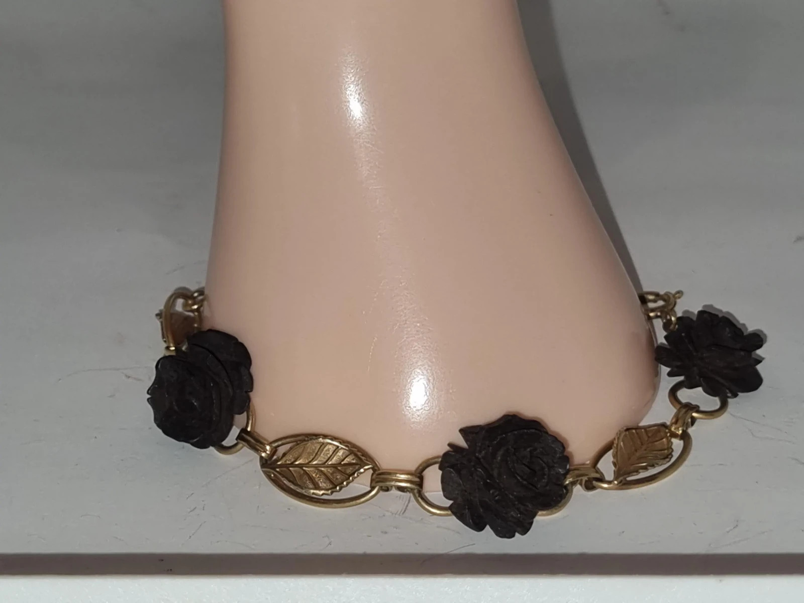 Vintage 12k Gold Filled Black Rose Bracelet Brooch Set c1960s USA made see Video