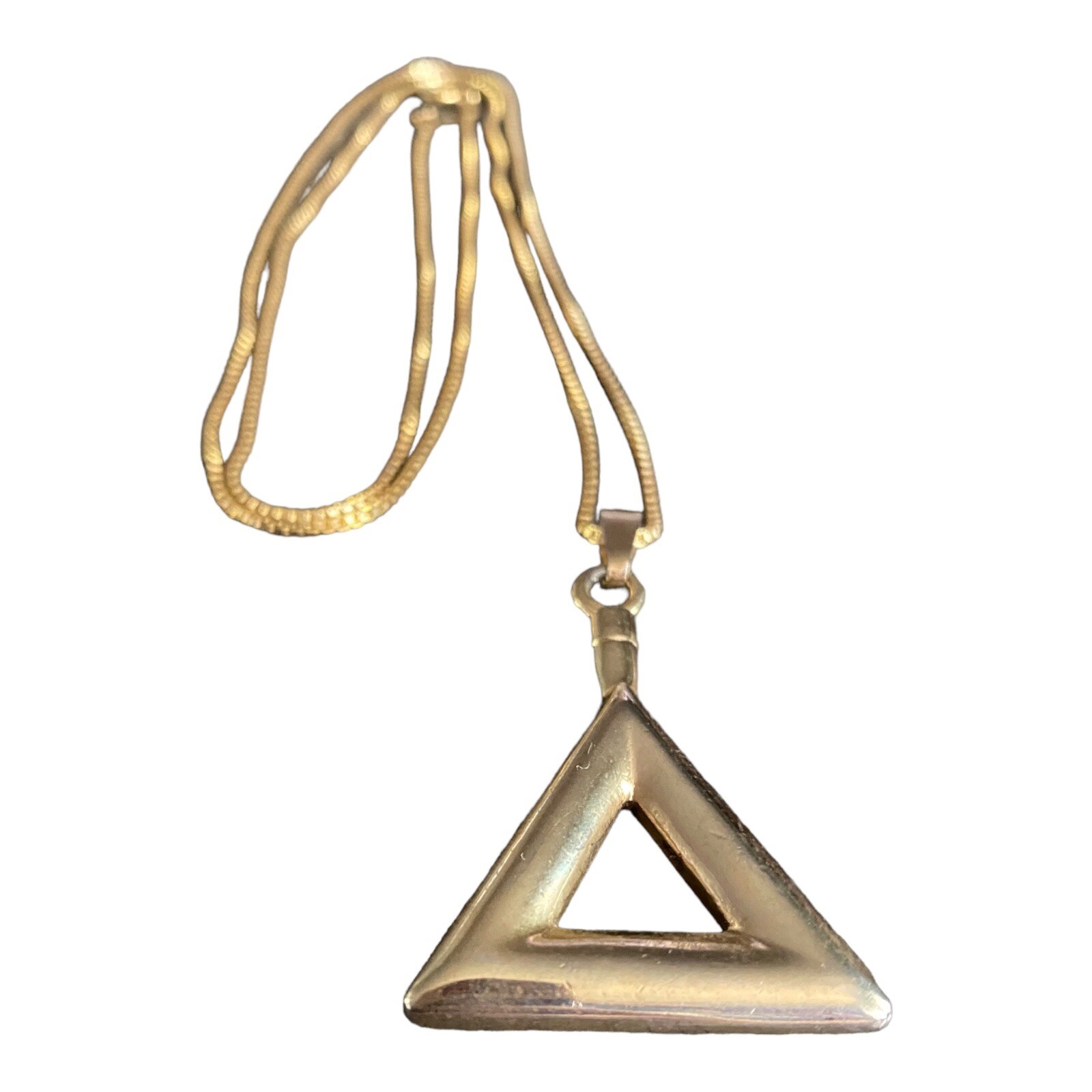 Vintage Yellow Gold Plated Triangle Pendant Necklace Chain B232
