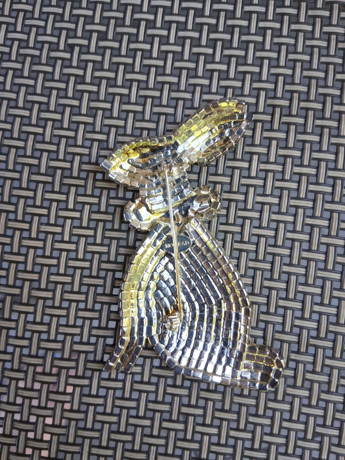 Beautiful Huge Rhinestone Bunny Brooch with Beaded Decorative Bag Vintage