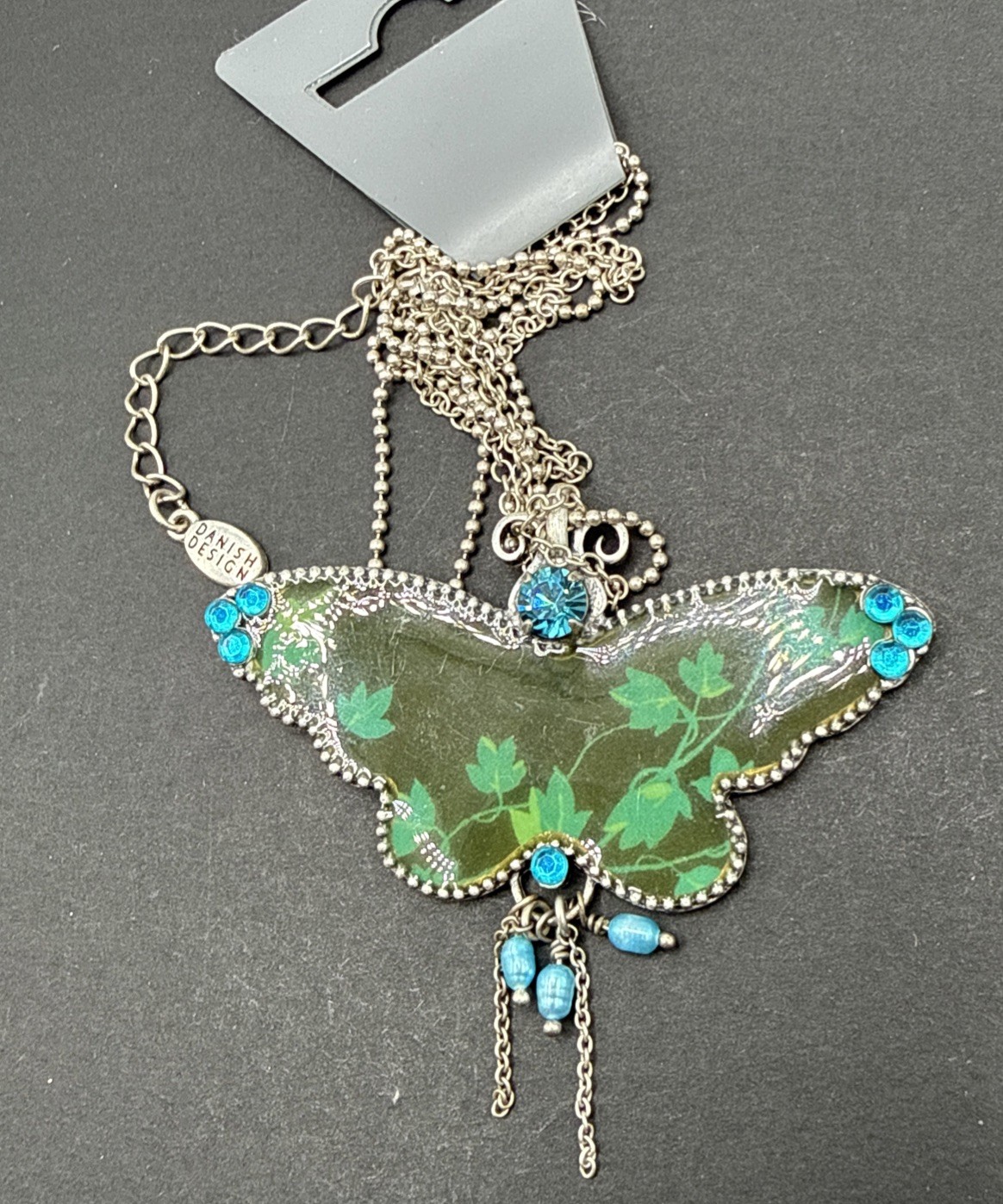 Pilgrim Danish Design Signed Butterfly Necklace Silver Tone C81c