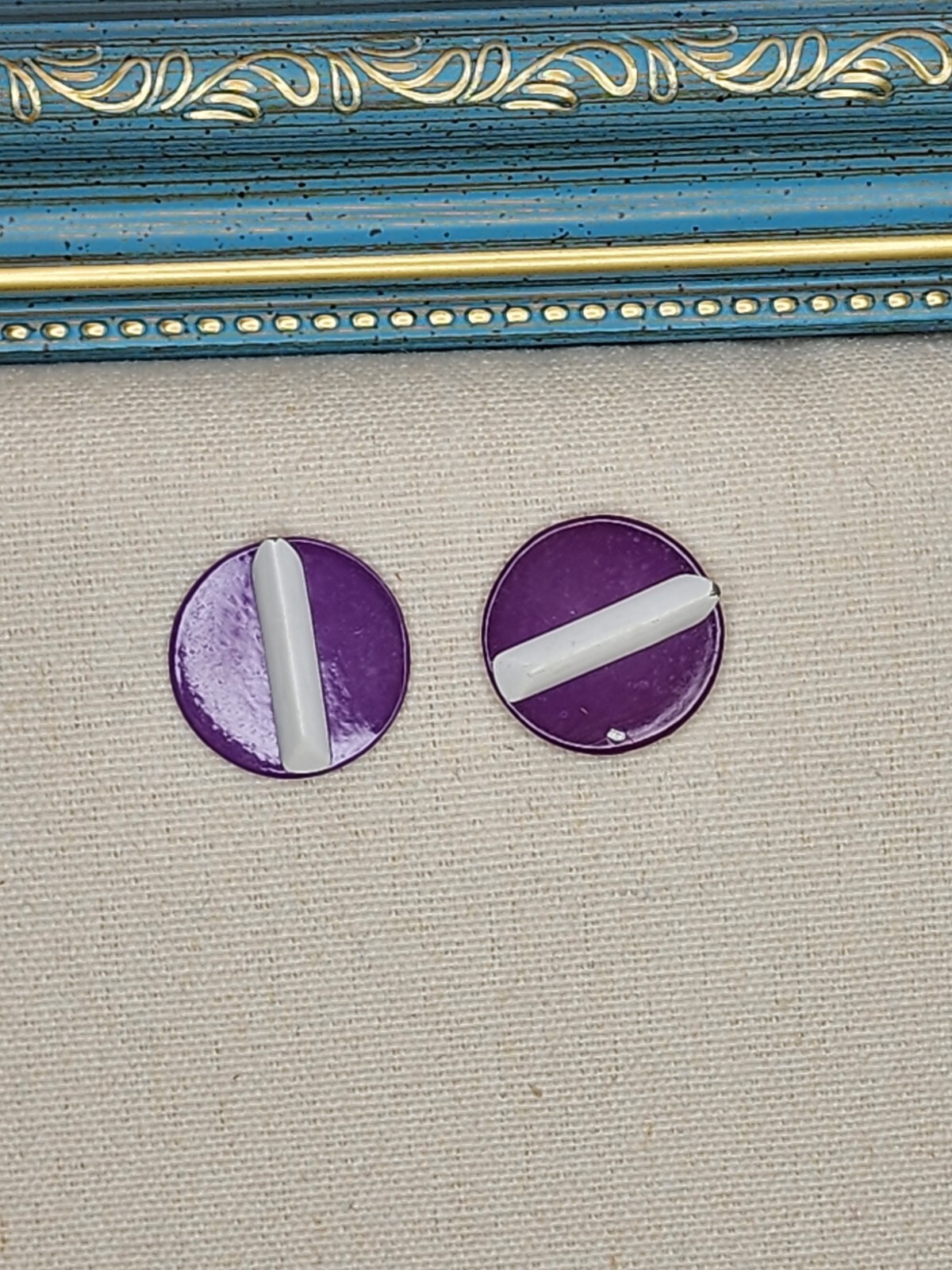 85 Yr Old Arthur Pepper Signed Metal Earrings Purple & White Art Deco FREE $HIP!