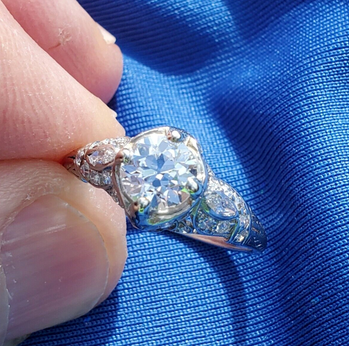 Original EARTH MINED DIAMOND Deco Engagement Ring Vintage PLATINUM Solitaire 2CT