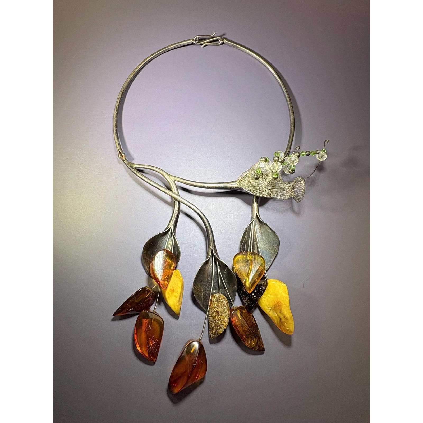 OOAK Egg Yolk / Butterscotch Baltic Amber Sterling Torque Collar Necklace