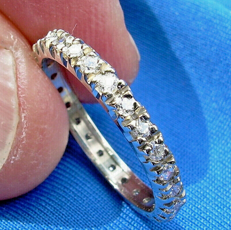 Original EARTH MINED DIAMOND Deco Wedding Band Anniversary Eternity Ring S 8.5