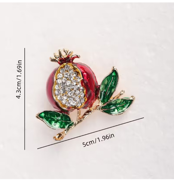 BROOCH-Pomegranate Enamel Brooch, 18K Golden Plated Zinc Alloy