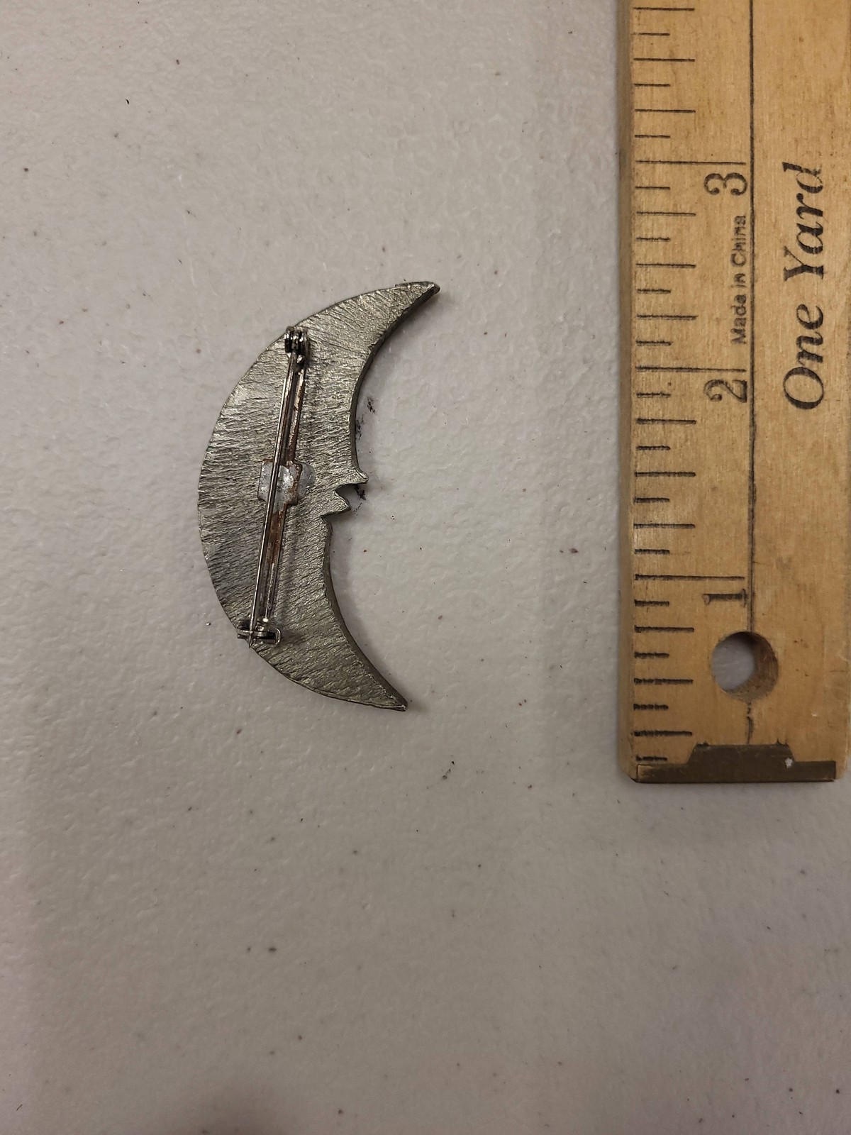 Vintage Silver Tone Rhinestone Crescent Moon Face Pin Brooch Man In The Moon 2″