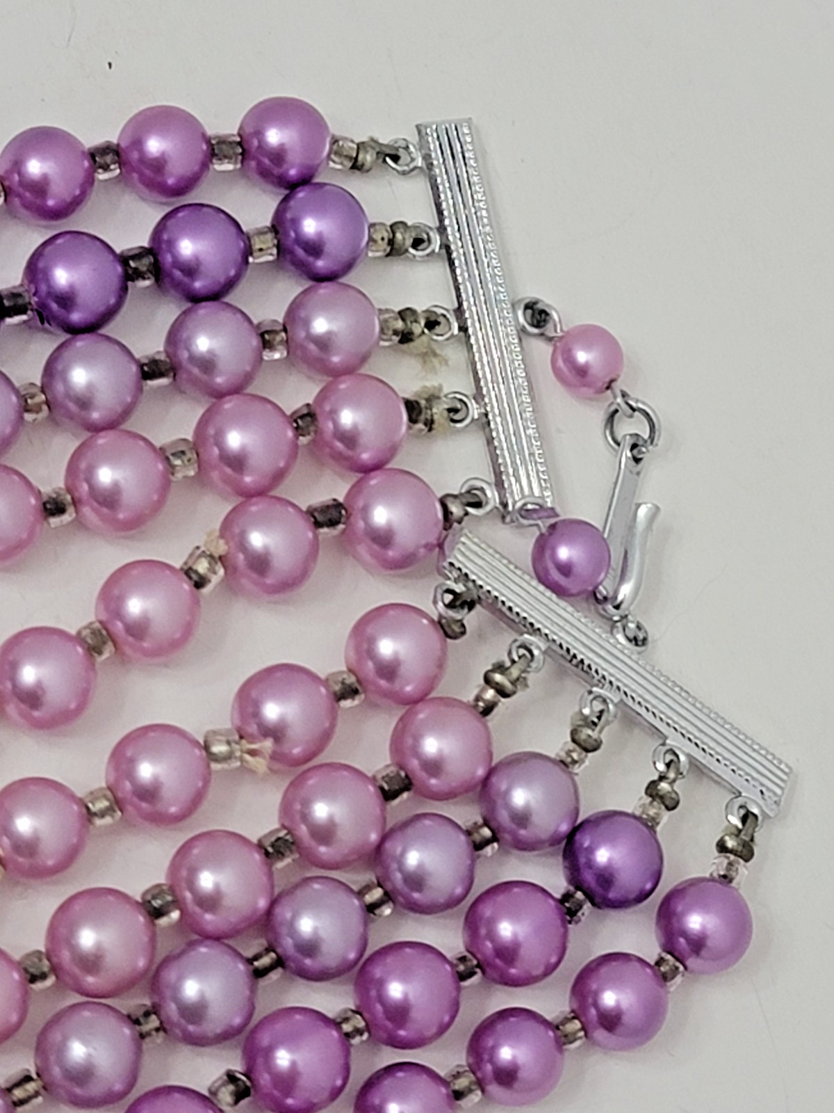 Vintage Lilac Imitation Glass Pearl Necklace & Earring set, 5 Strands