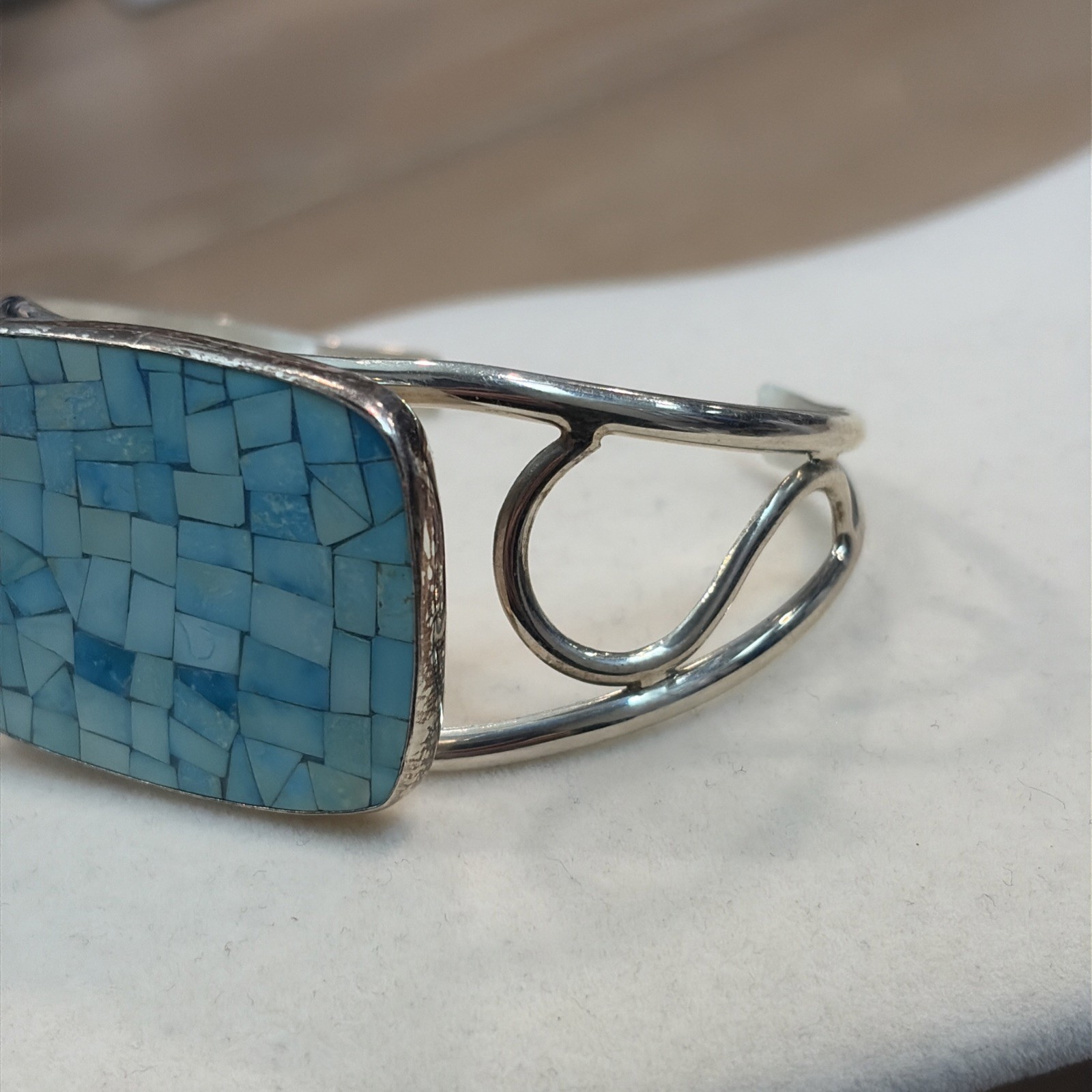 DTR Jay King vintage turquoise mosaic cuff bracelet 925 silver – Size 6-1/2, 30g