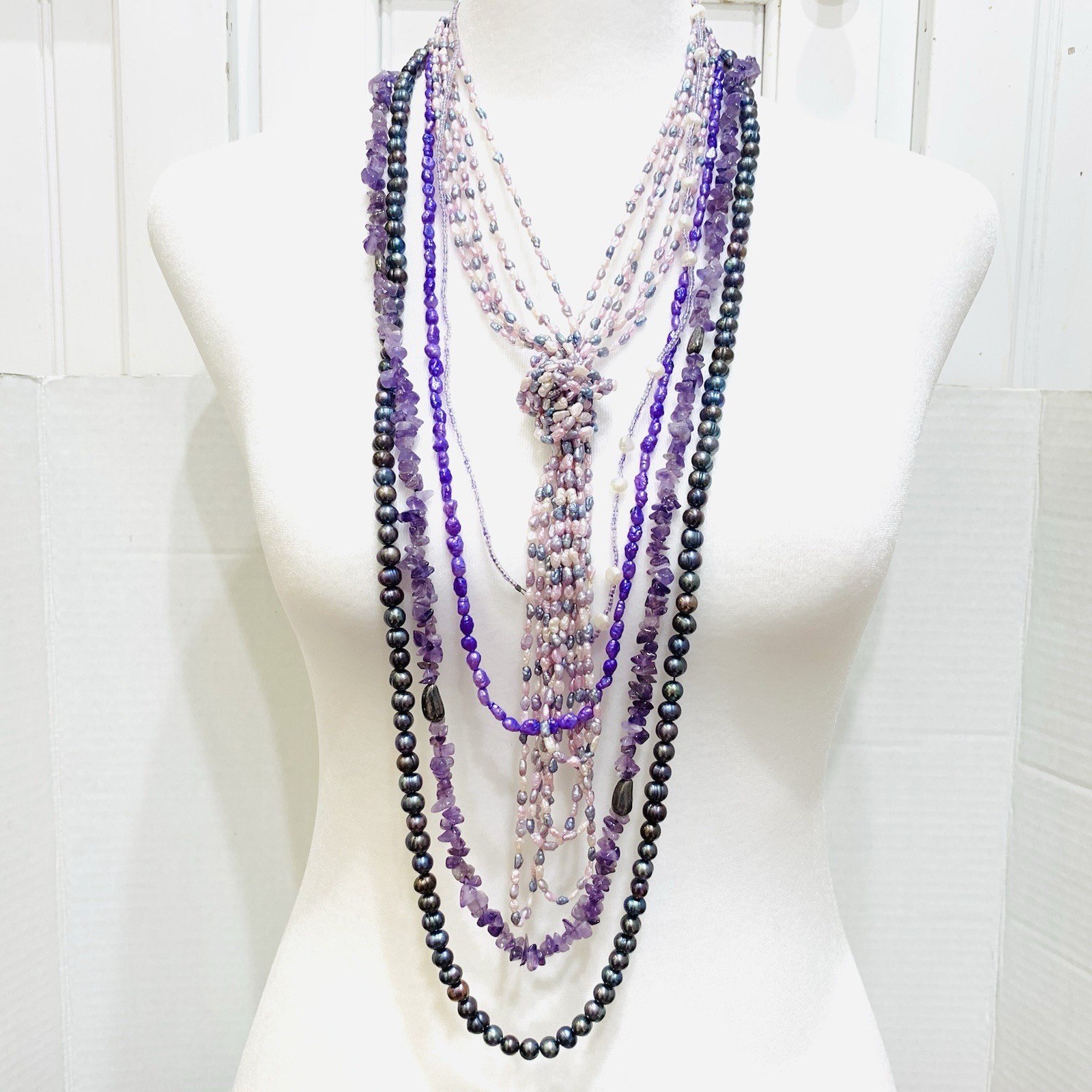 Vtg Cultured Pearl LOT 18 Necklace Tahitian FW Peacock Wear DIY 925 1.16LB