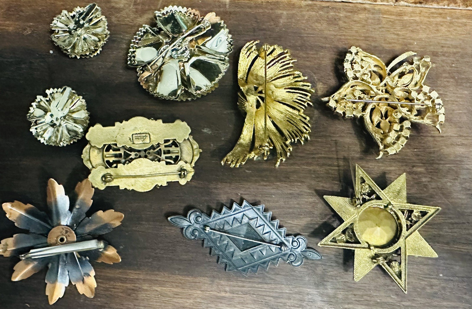 Vtg Mixed Metals Stones 7 Brooches & Pins Lot – Set Of Earrings 9 Piece Lot