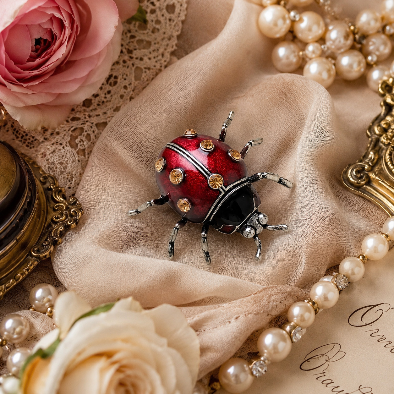 Vintage Ladybug Brooch PIN Enamel Rhinestone Insect Fashion Jewelry