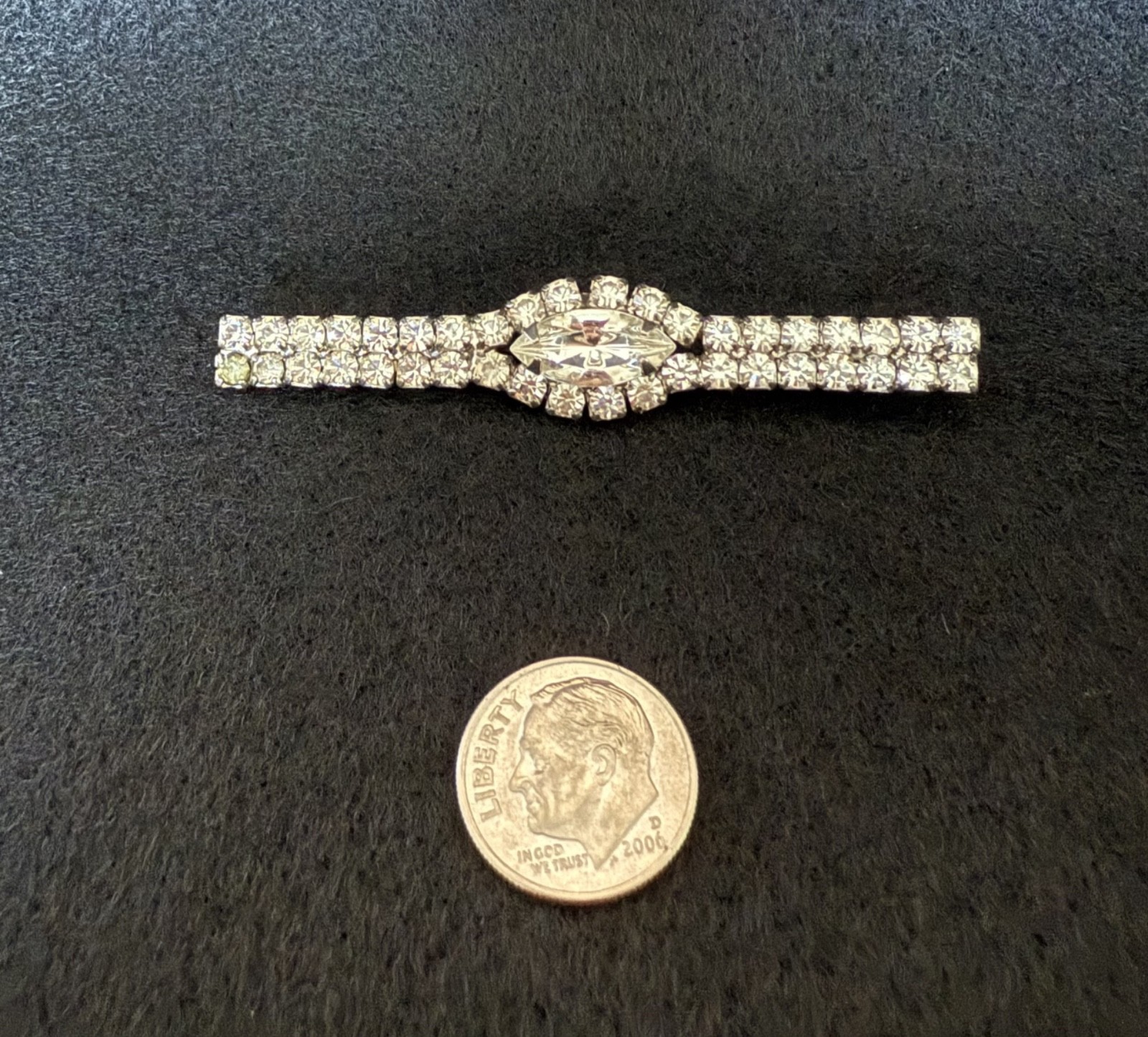Vintage Crystal Clear Rhinestone Straight Brooch Pin Silver Tone