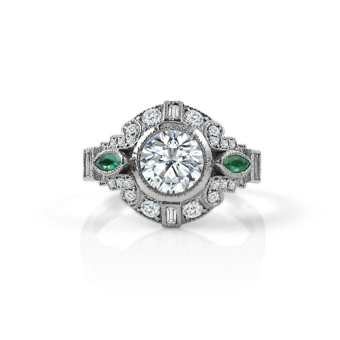 1.35 CT White Round Cut Simulated Art Deco Vintage Style Ring In Sterling Silver