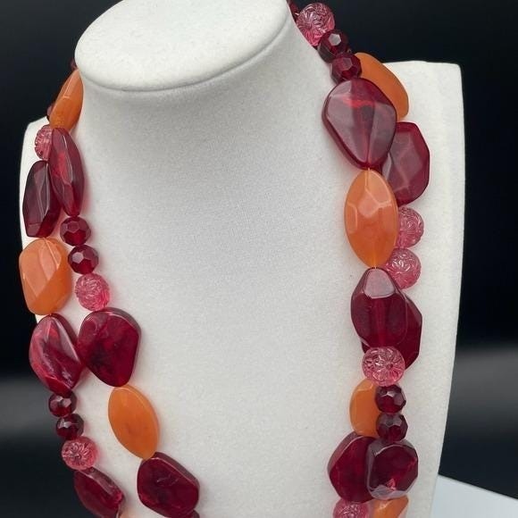 Vintage Chunky Statement Necklace Acrylic Resin Bib Beaded Y2K 90s Opera 48″